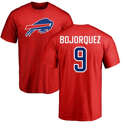 Men NFL Buffalo Bills #9 Corey Bojorquez Red Name and Number Logo T Shirt